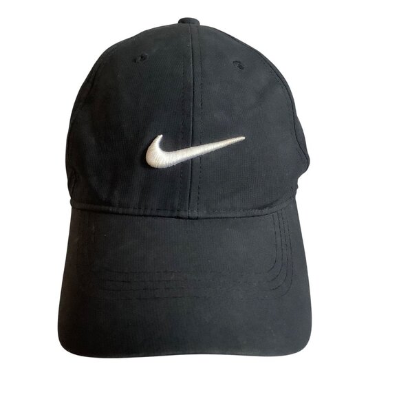 Nike Golf Black Adjustable Baseball Cap White Swoosh Logo Adult OS - Picture 1 of 7